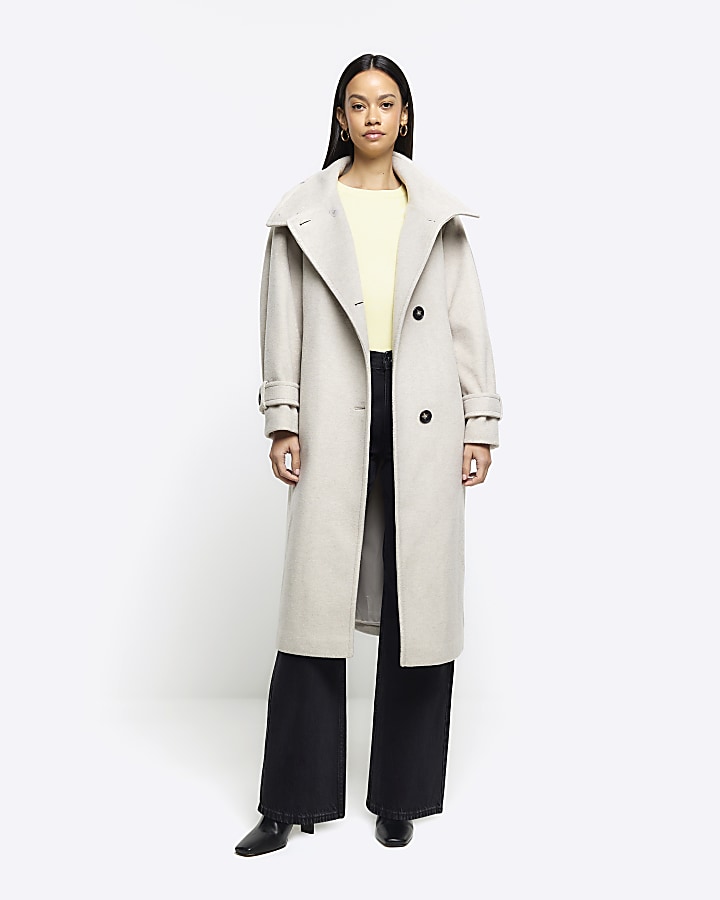 Beige funnel neck longline coat River Island