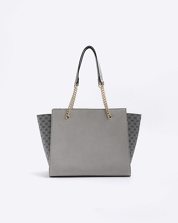 Grey RI monogram tote bag River Island