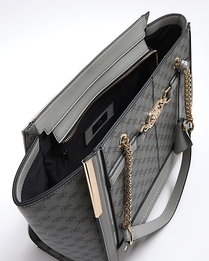 Grey RI monogram tote bag River Island