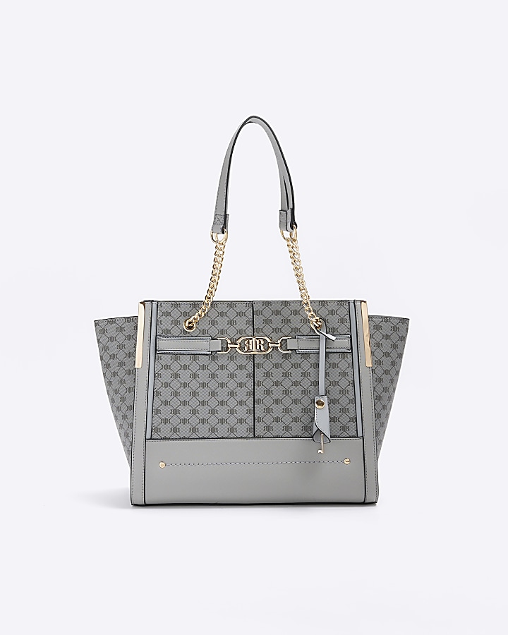 Grey RI monogram tote bag River Island