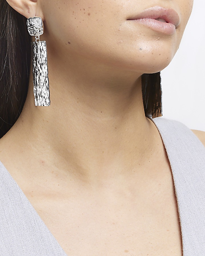 Silver Textured Drop Earrings River Island