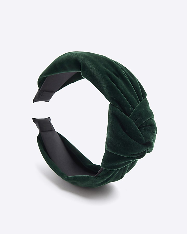 Green velvet knot headband River Island