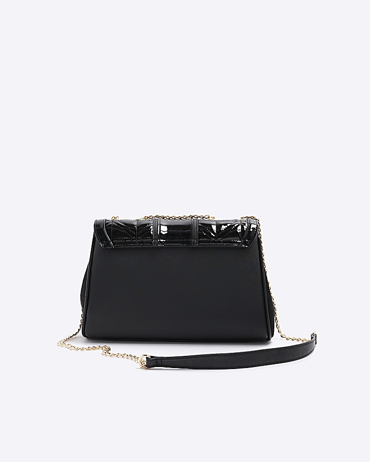 Black quilted chain strap shoulder bag River Island