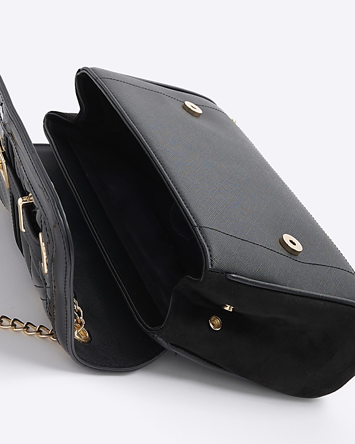 Black quilted chain strap shoulder bag River Island