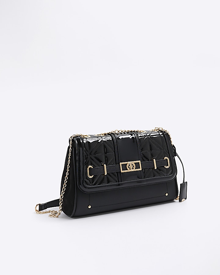 Black quilted chain strap shoulder bag River Island