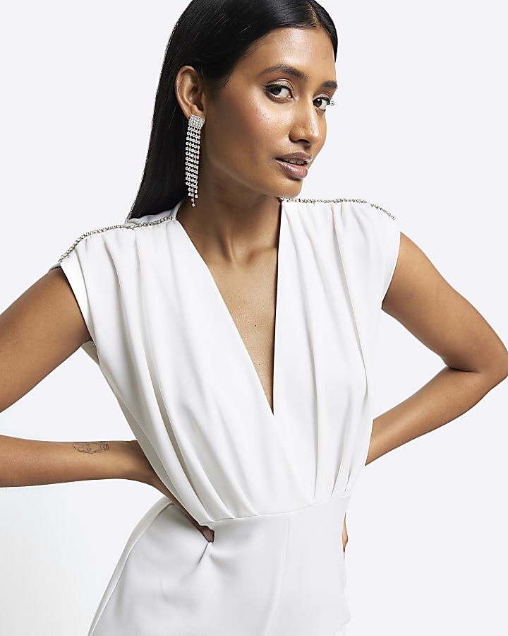 Cream embellished wide leg jumpsuit River Island