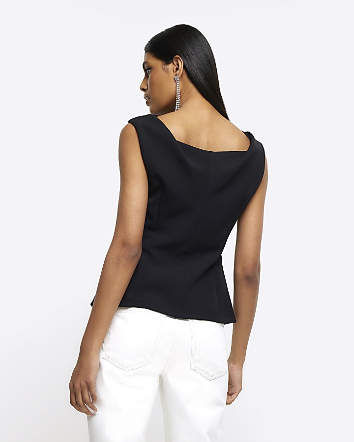 Black square neck vest top River Island