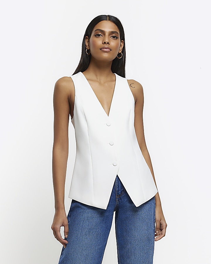White longline waistcoat River Island