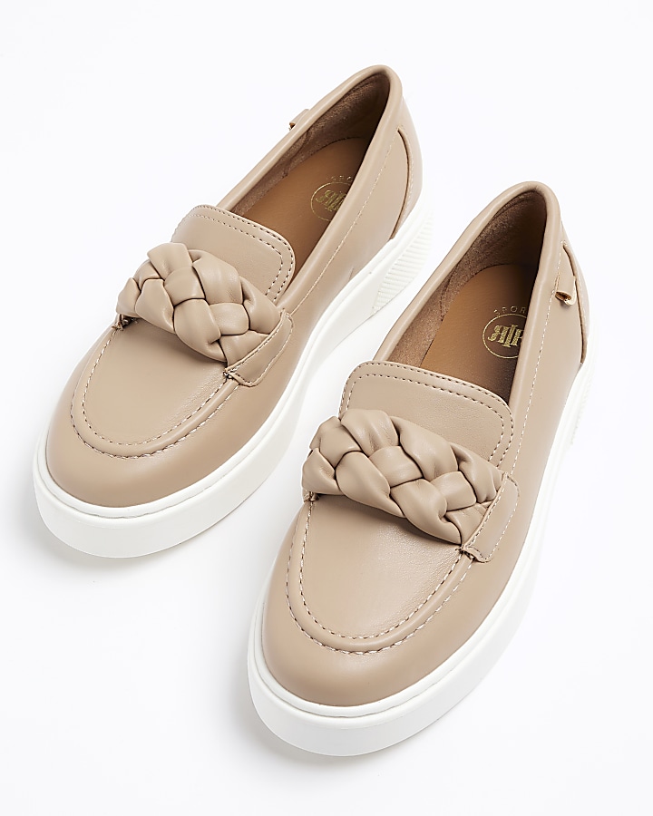 Pink plaited strap flatform loafers River Island