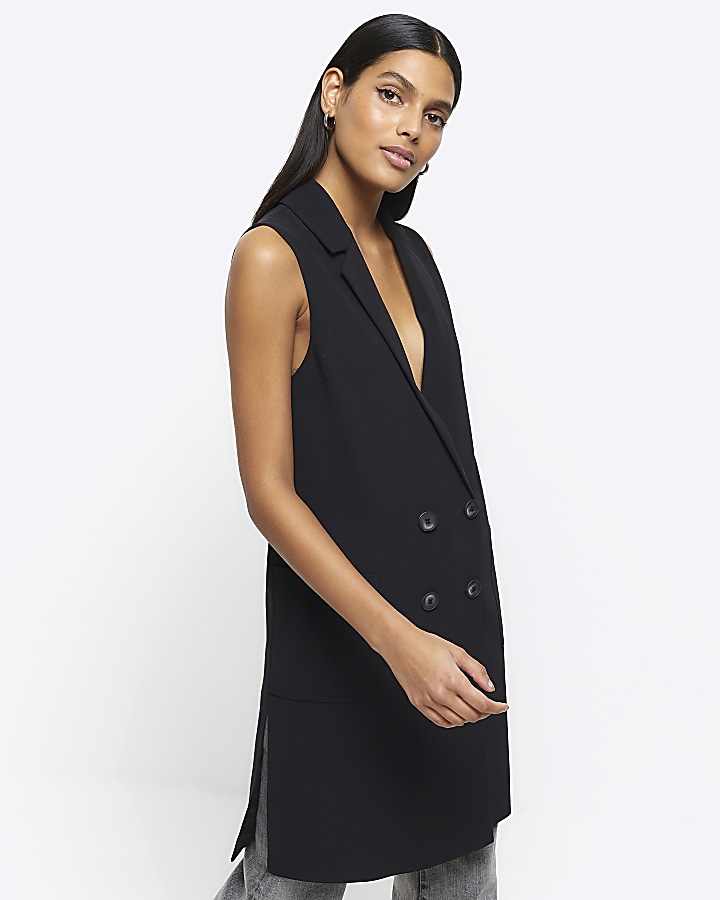 Black longline sleeveless jacket River Island