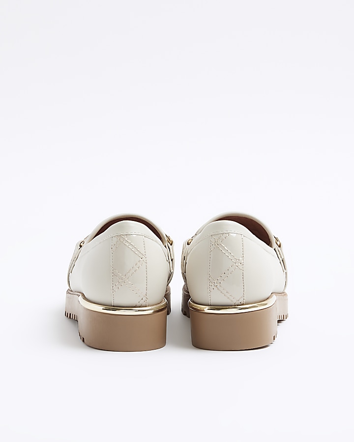 Cream quilted chain loafers River Island