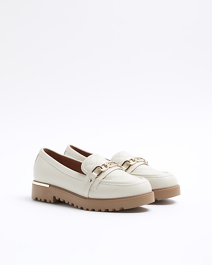 Cream quilted chain loafers River Island