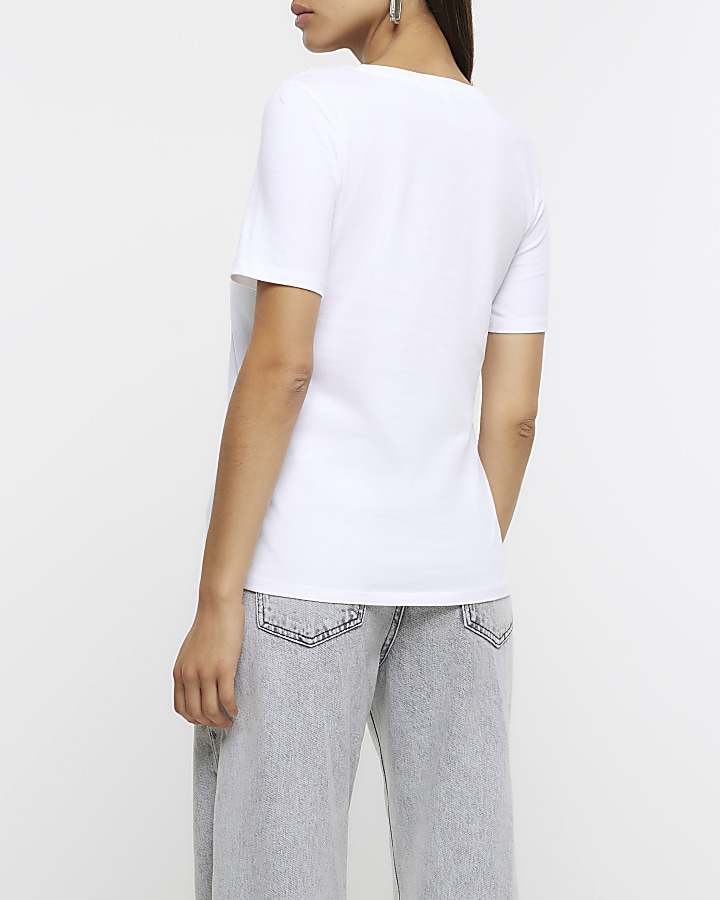 White metallic graphic tshirt River Island