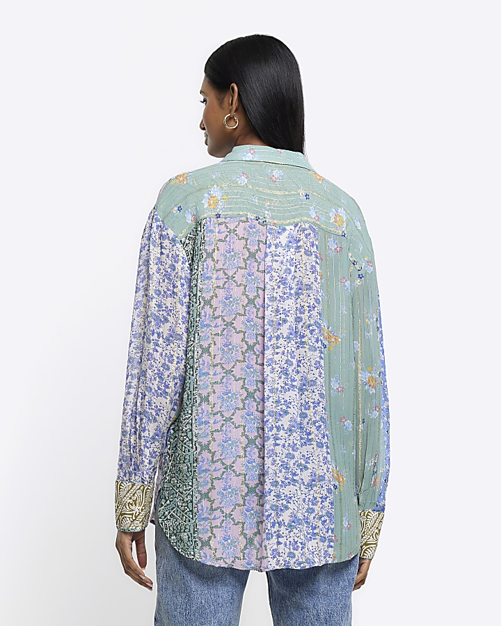 Blue patchwork floral shirt River Island