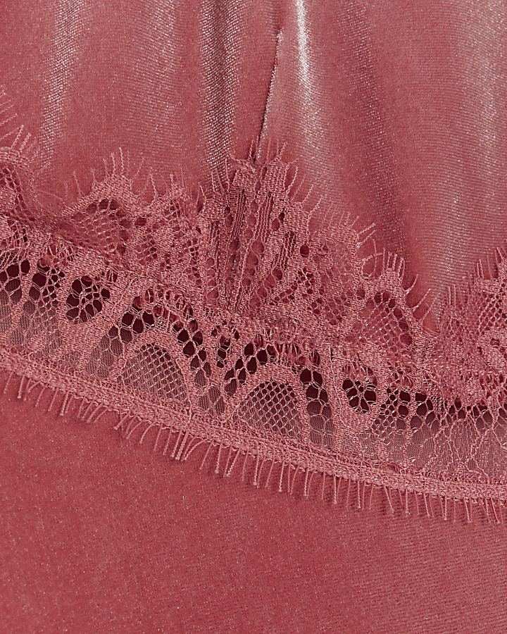 Pink velvet lace slip maxi dress River Island