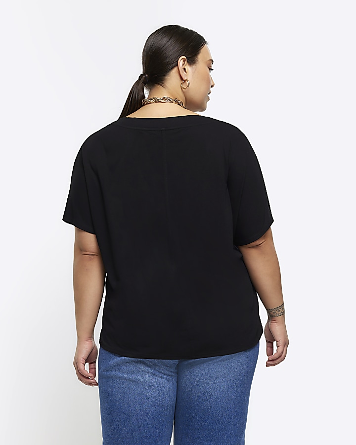 Plus black V neck tshirt River Island