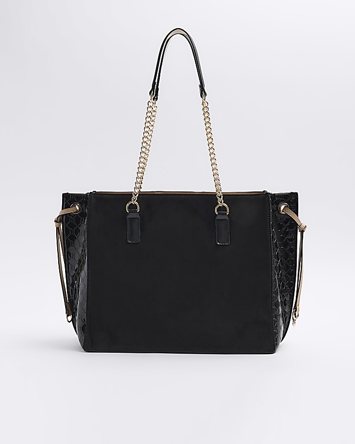 Black embossed monogram tote bag River Island