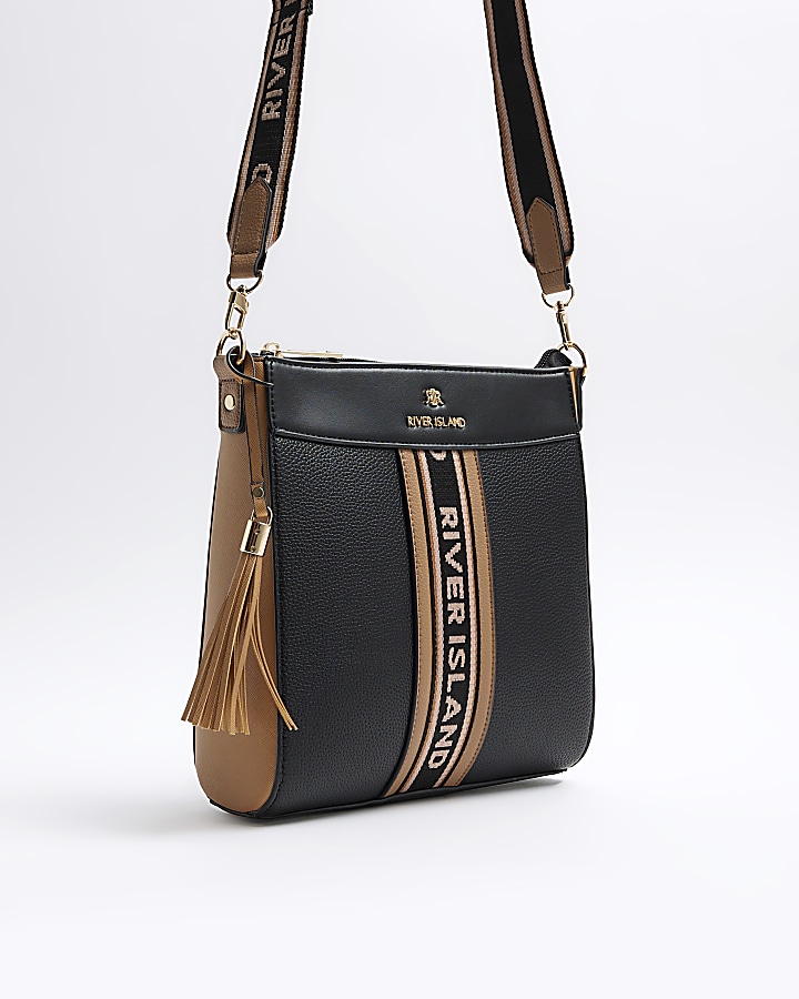 Black webbing messenger cross body bag River Island