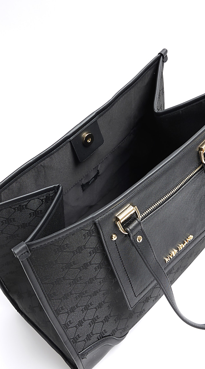 Black jacquard monogram shopper bag River Island