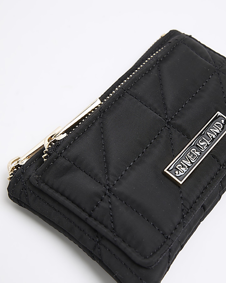 Black soft quilted pouch purse River Island