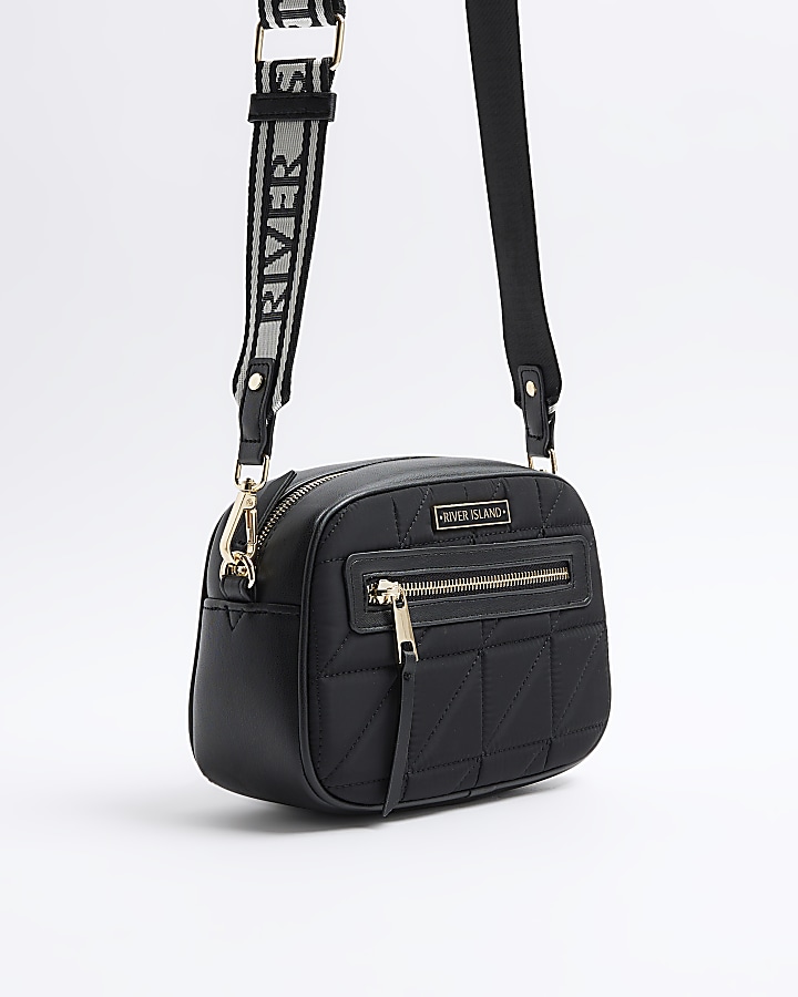 Black quilted camera cross body bag River Island