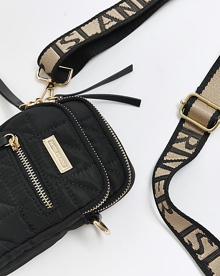 Black quilted phone holder bag River Island