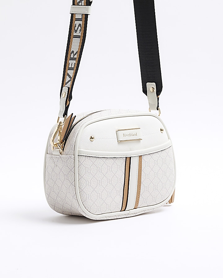 White RI monogram cross body camera bag River Island