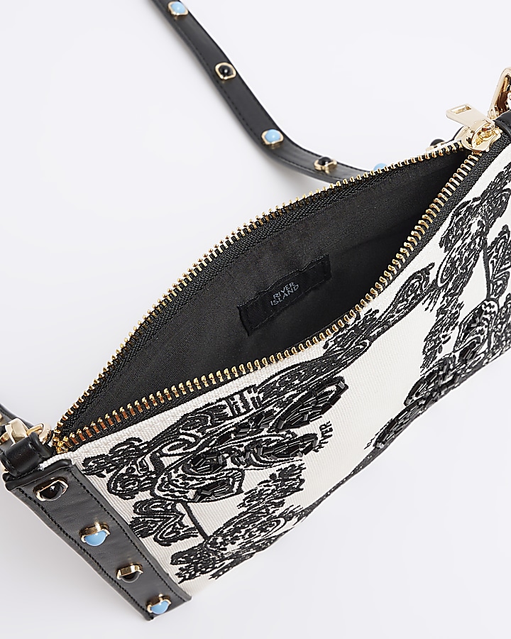Cream embroidered pouch cross body bag River Island