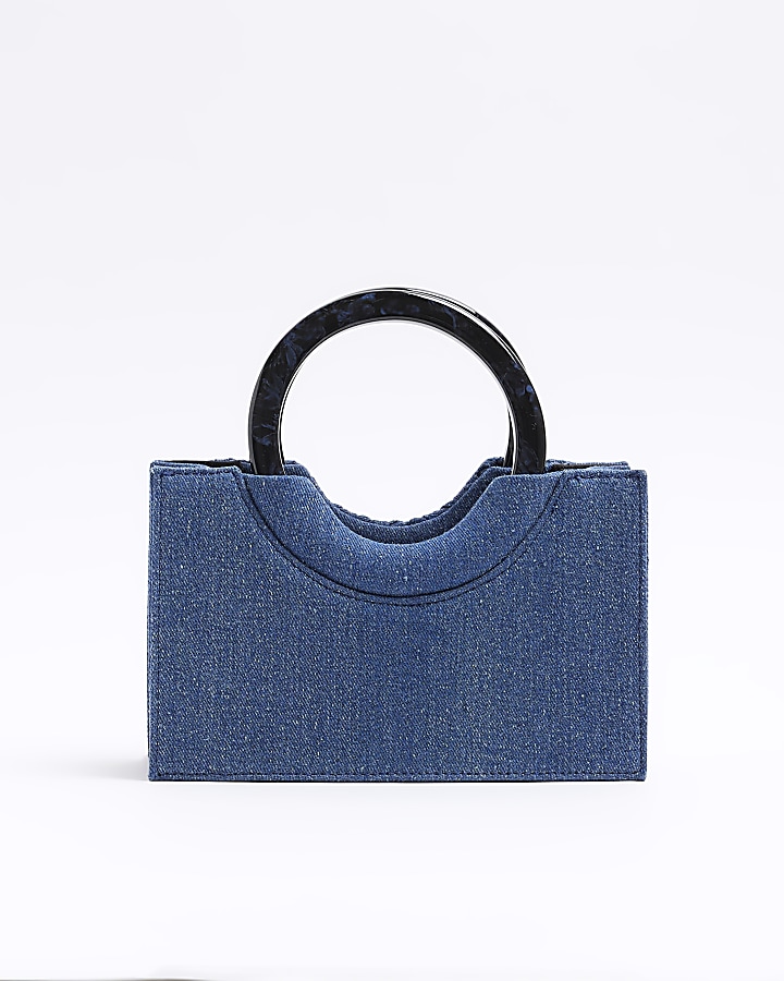 Blue denim studded cross body bag River Island