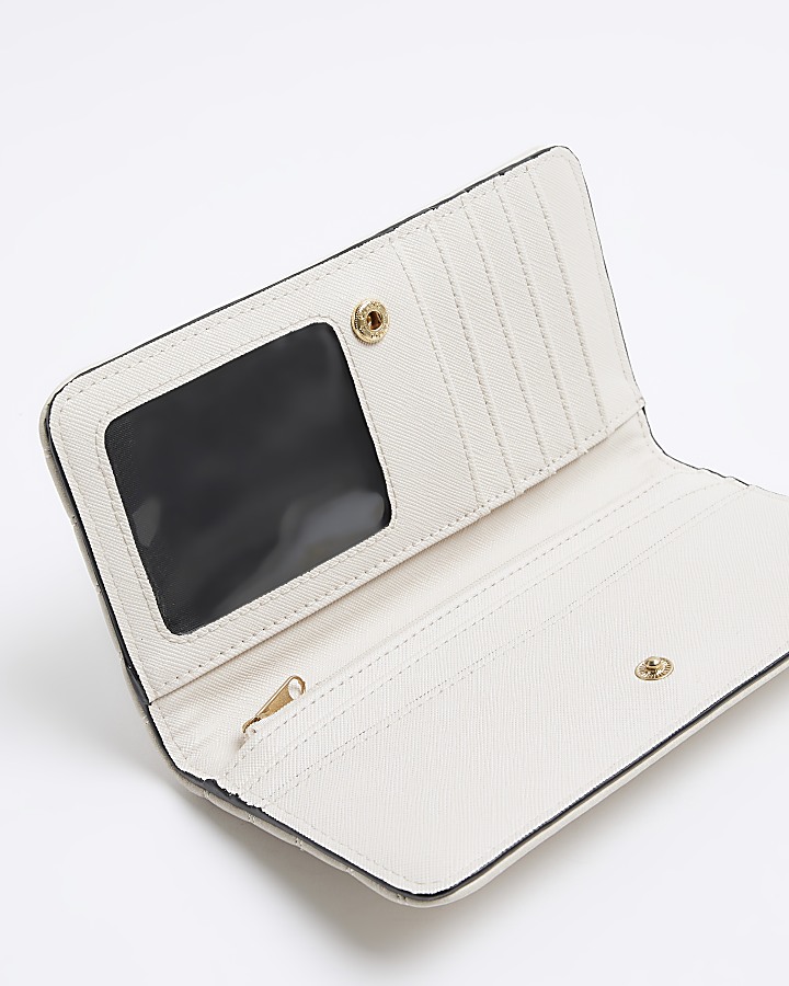 Cream quilted foldout purse River Island