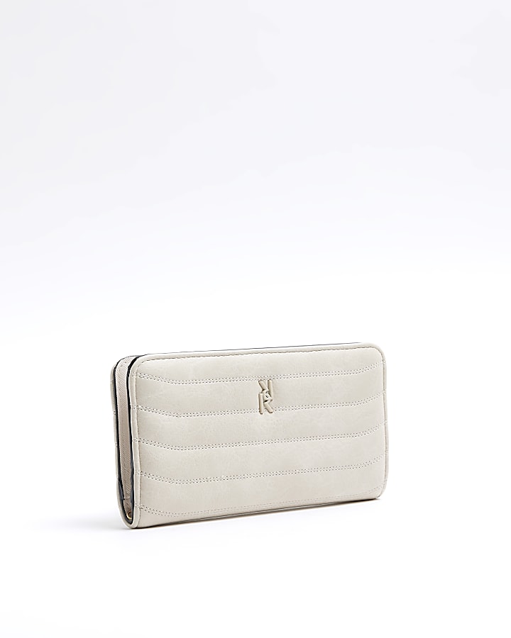 Cream quilted foldout purse River Island