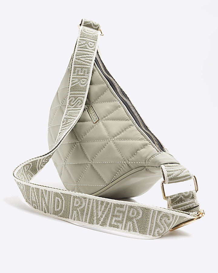 Khaki soft quilted cross body bag River Island