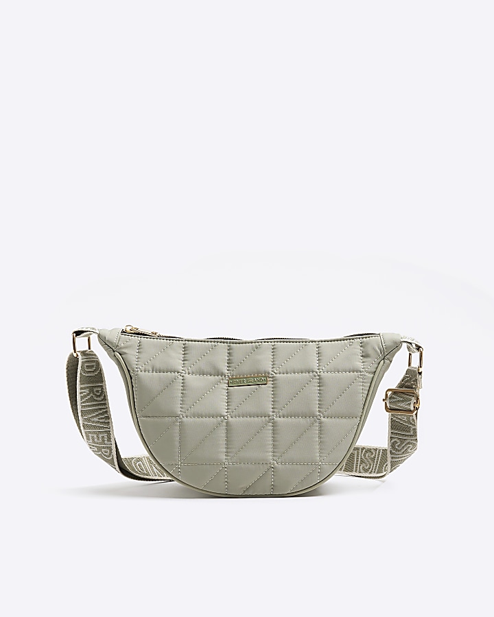 Khaki soft quilted cross body bag River Island