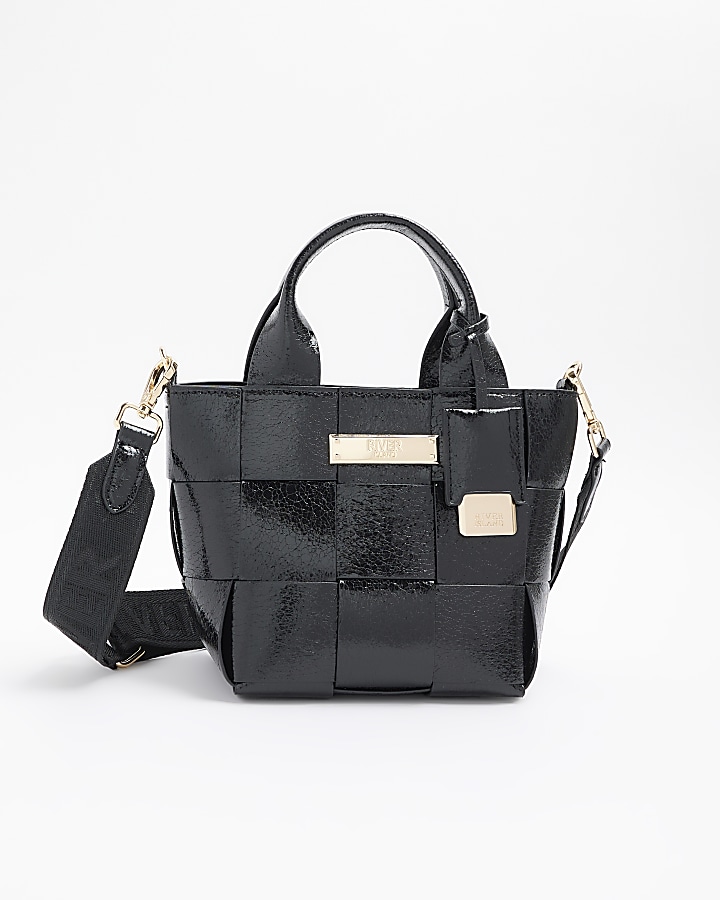 Black chunky weave small tote bag River Island
