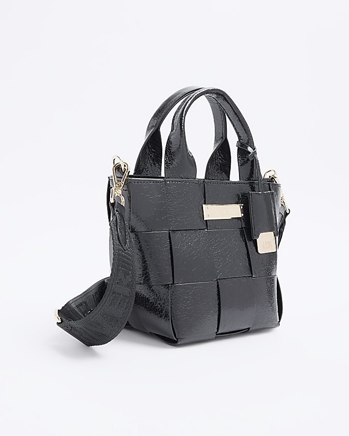 Black chunky weave small tote bag River Island