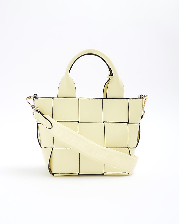 Yellow chunky weave small tote bag River Island