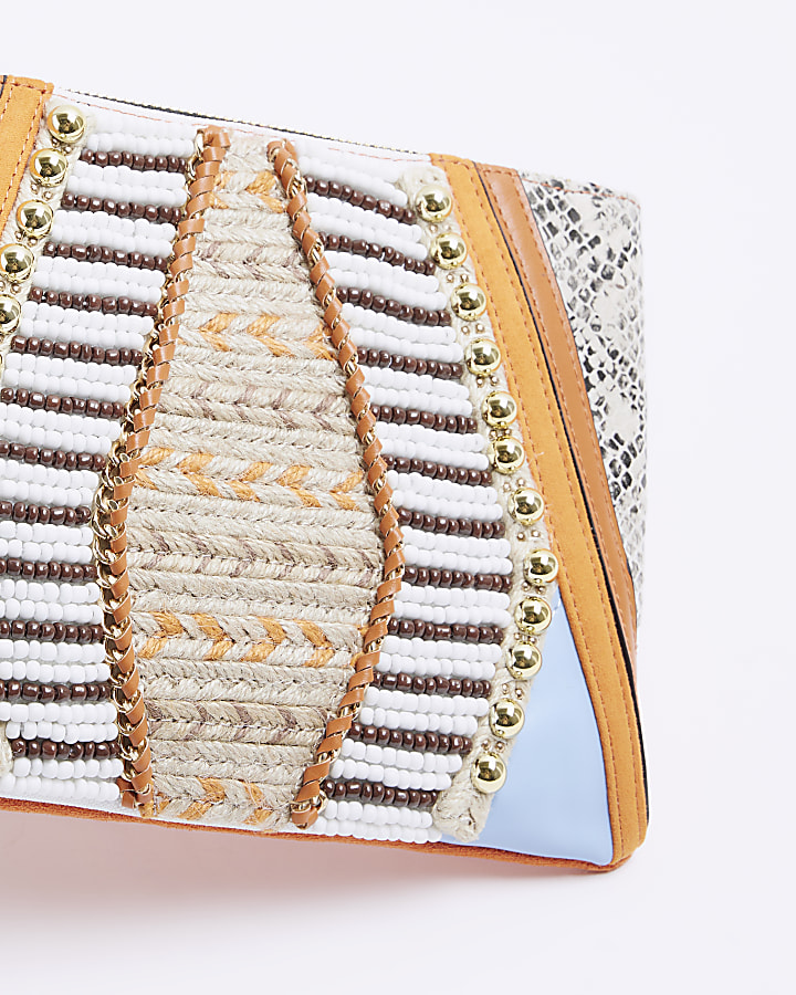 Orange beaded pouchette bag River Island