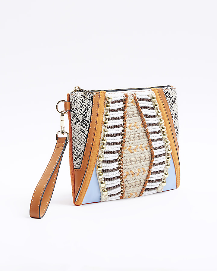 Orange beaded pouchette bag River Island
