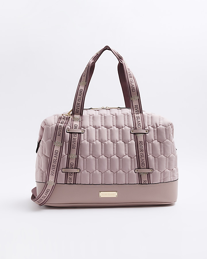 Pink soft quilted travel bag River Island