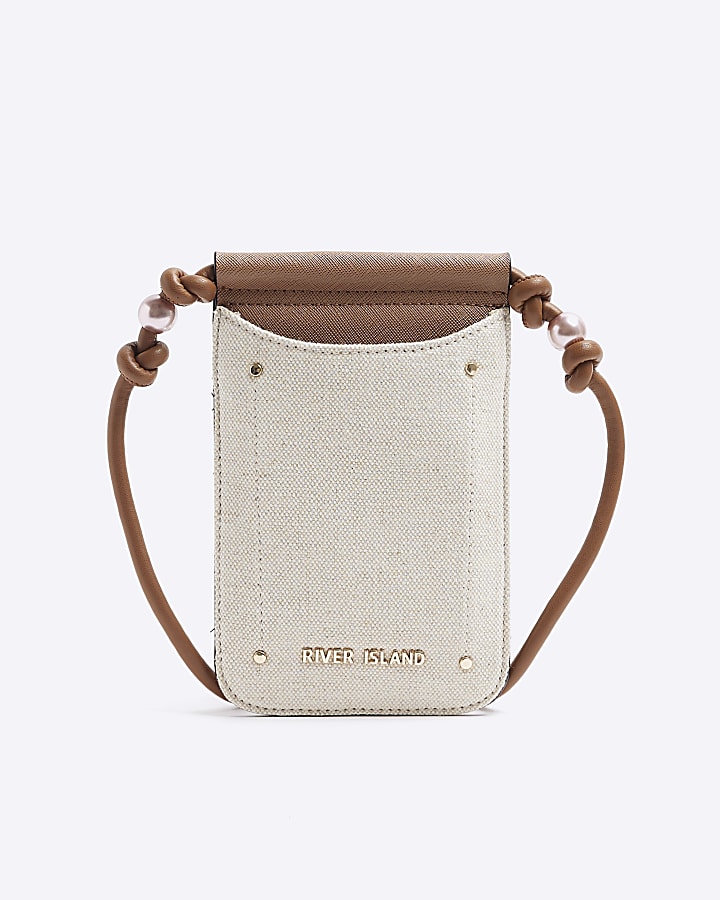 Cream canvas phone cross body bag River Island