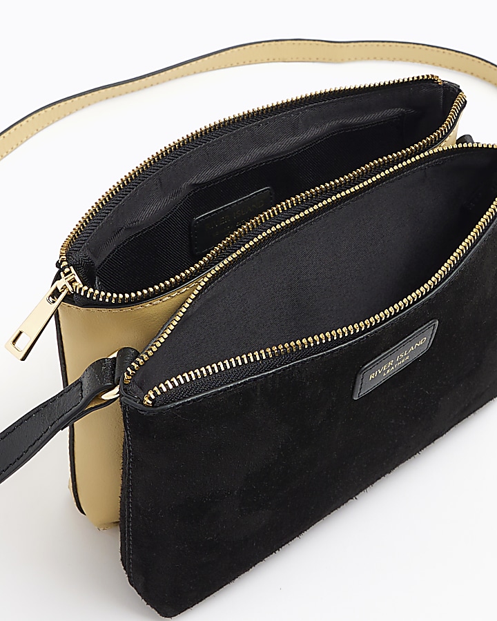 Black suede cross body bag River Island
