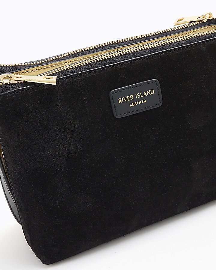 Black suede cross body bag River Island