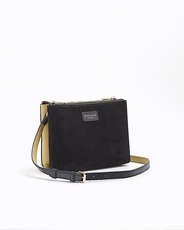 Black suede cross body bag River Island