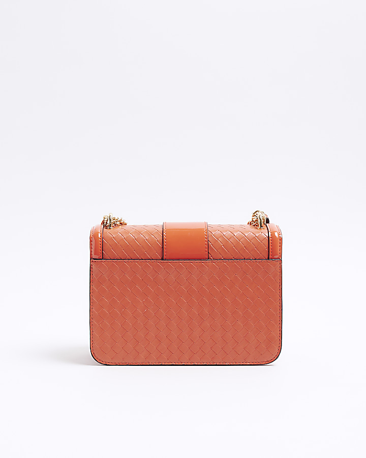 Red embossed woven satchel bag River Island