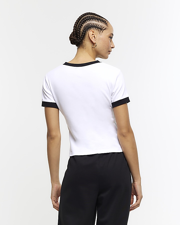 White graphic crop tshirt River Island