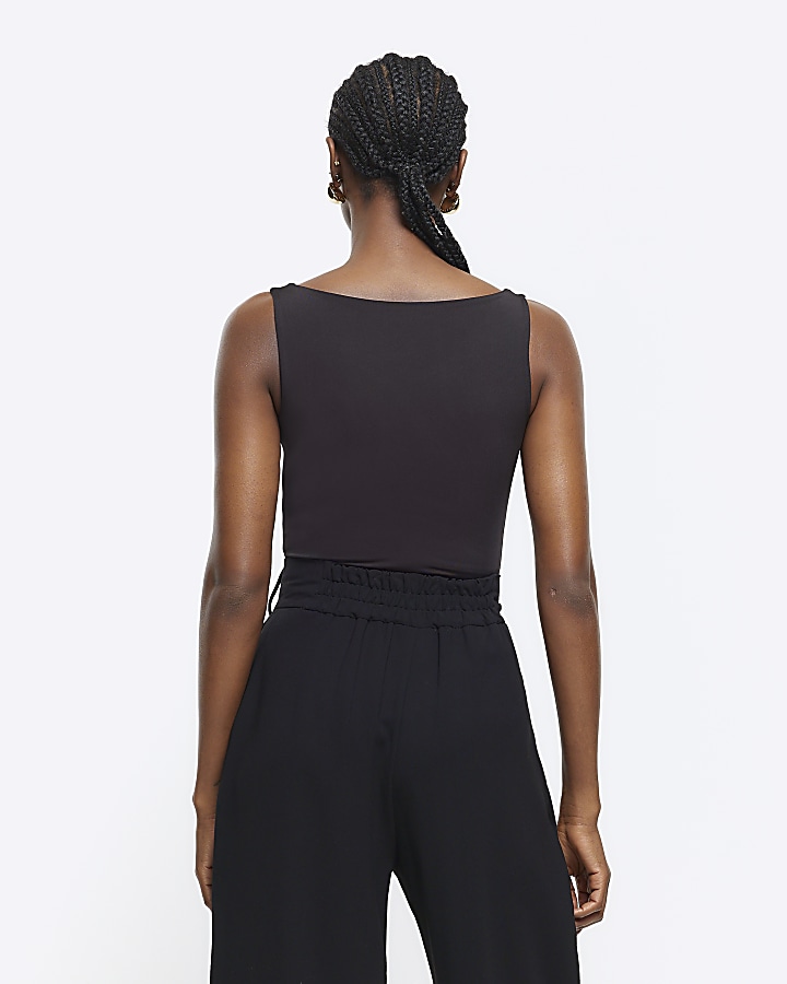 Black square neck bodysuit River Island