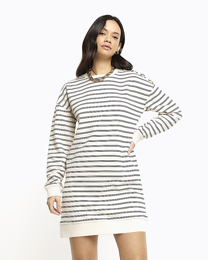 Cream stripe sweatshirt mini dress River Island