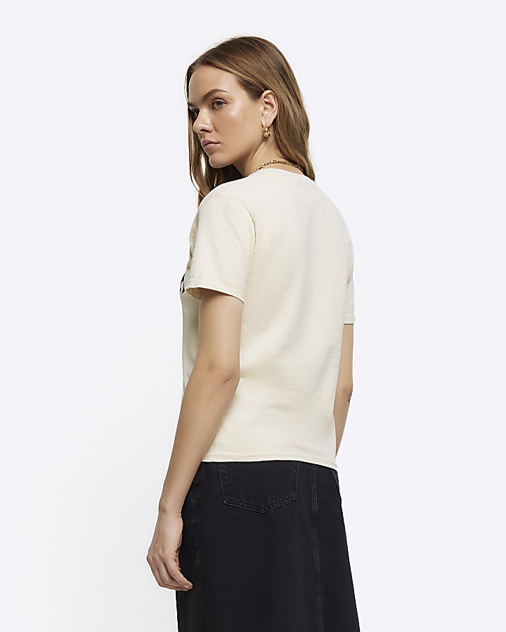 Cream graphic crop tshirt River Island