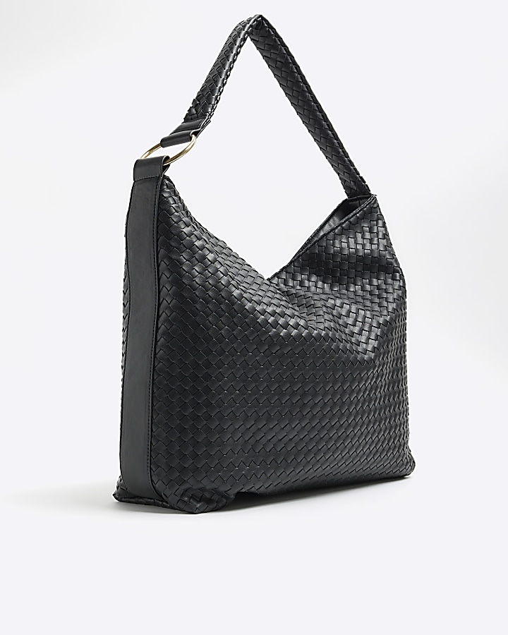 Black woven slouch bag River Island