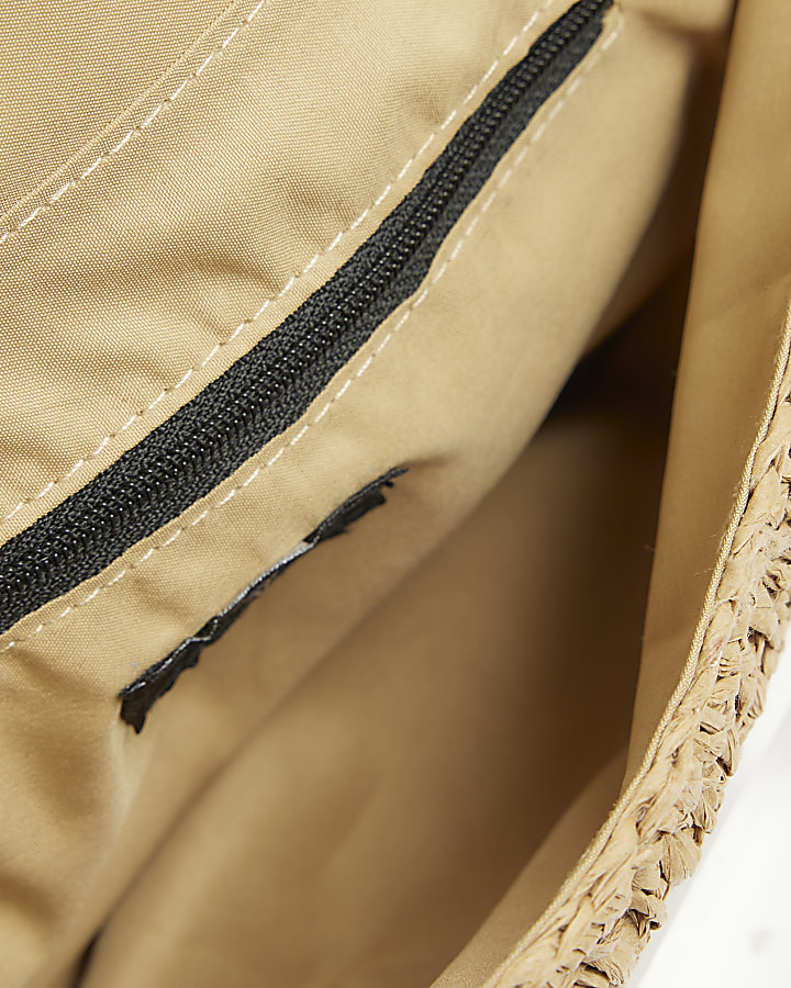 Beige raffia shoulder bag River Island